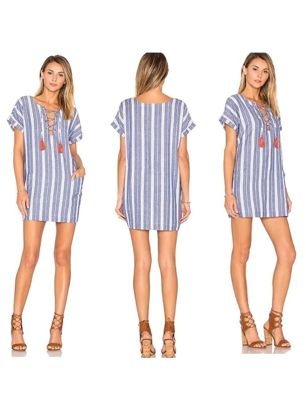 Tularosa Warren Tunic Dres In Indigo Striped
